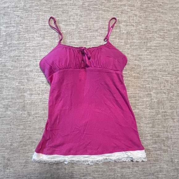 No Boundaries Tops - No Boundaries Pink Lace Trim Camisole Tank Top Built-In Bra Women's M (7-9)